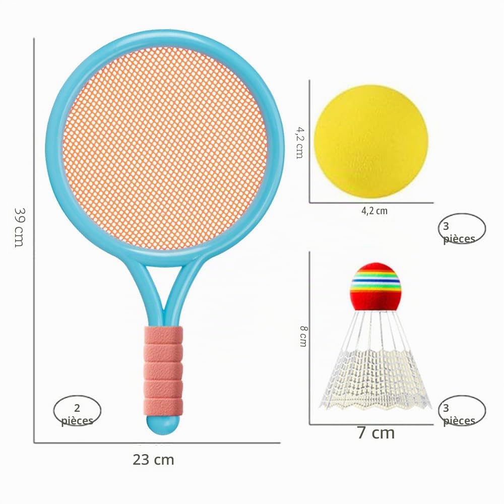 Ensemble de Badminton pour Enfants, Raquette de Badmintons avec 3 Balles D'entraînement Souples et 3 Badminton, Raquette de Tennis/Badminto Adaptés aux Sports d'intérieur et d'extérieur