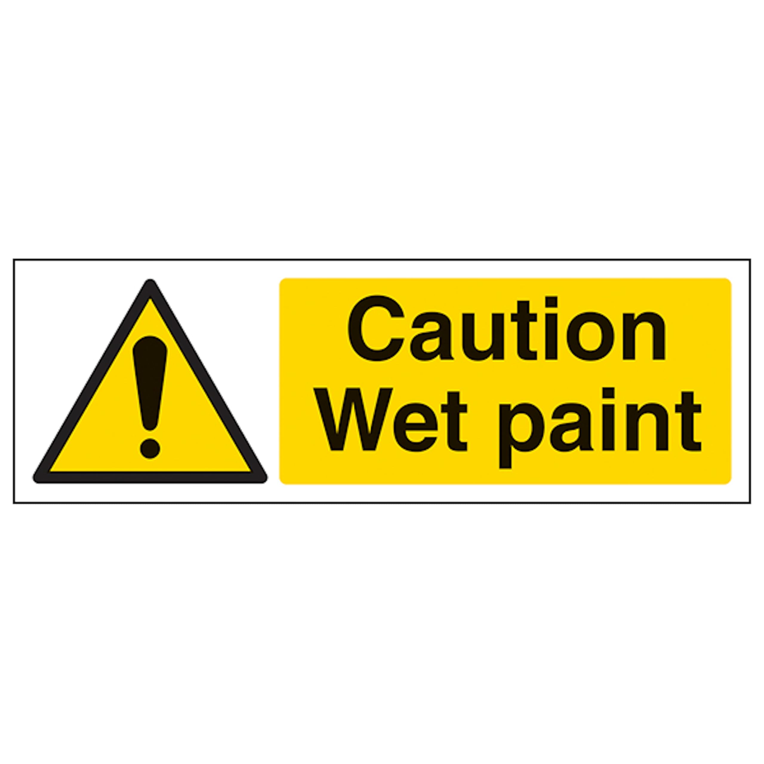 V Safety Caution Wet Paint - Landscape 300 x 100 mm - Glow In The Dark 1mm Rigid Plastic Safety Sign