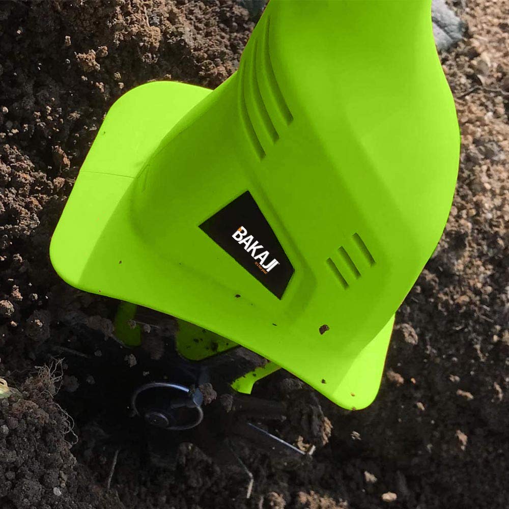 BAKAJI Elektryczna motyka ogrodowa 20 V 4000 mAh z 2 ostrzami 15 cm, szerokość robocza 10 cm, prędkość 250 obr./min, ergonomiczny uchwyt, do uprawy ogrodu