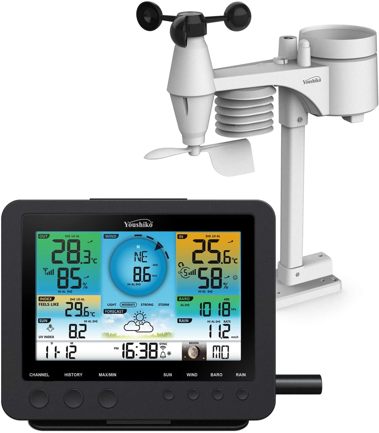 Weather Station (Premium Quality/Official UK Version) WiFi Internet Wunderground WeatherCloud, Wind speed, Wind direction, Rainfall, Temperature, Humidity. (Wide 2)