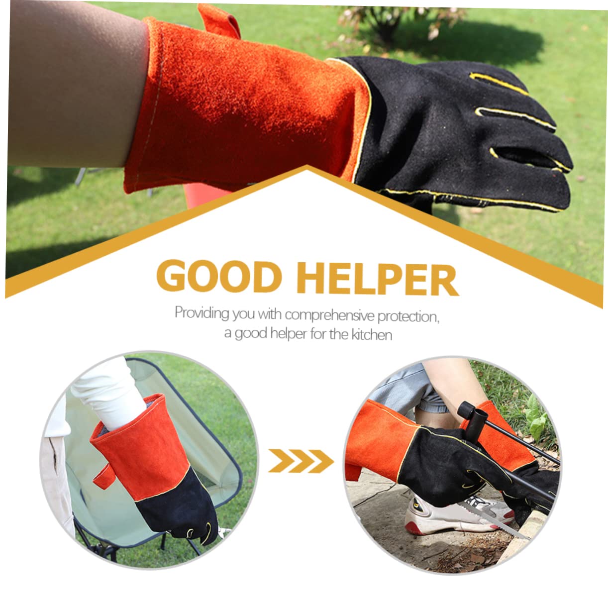 TOPBATHY Guanti e Protezione Termica in Cuoio Resistenti al Calore Design a Cinque Dita Antiscivolo per Barbecue e Cucina per Campeggio All'aperto