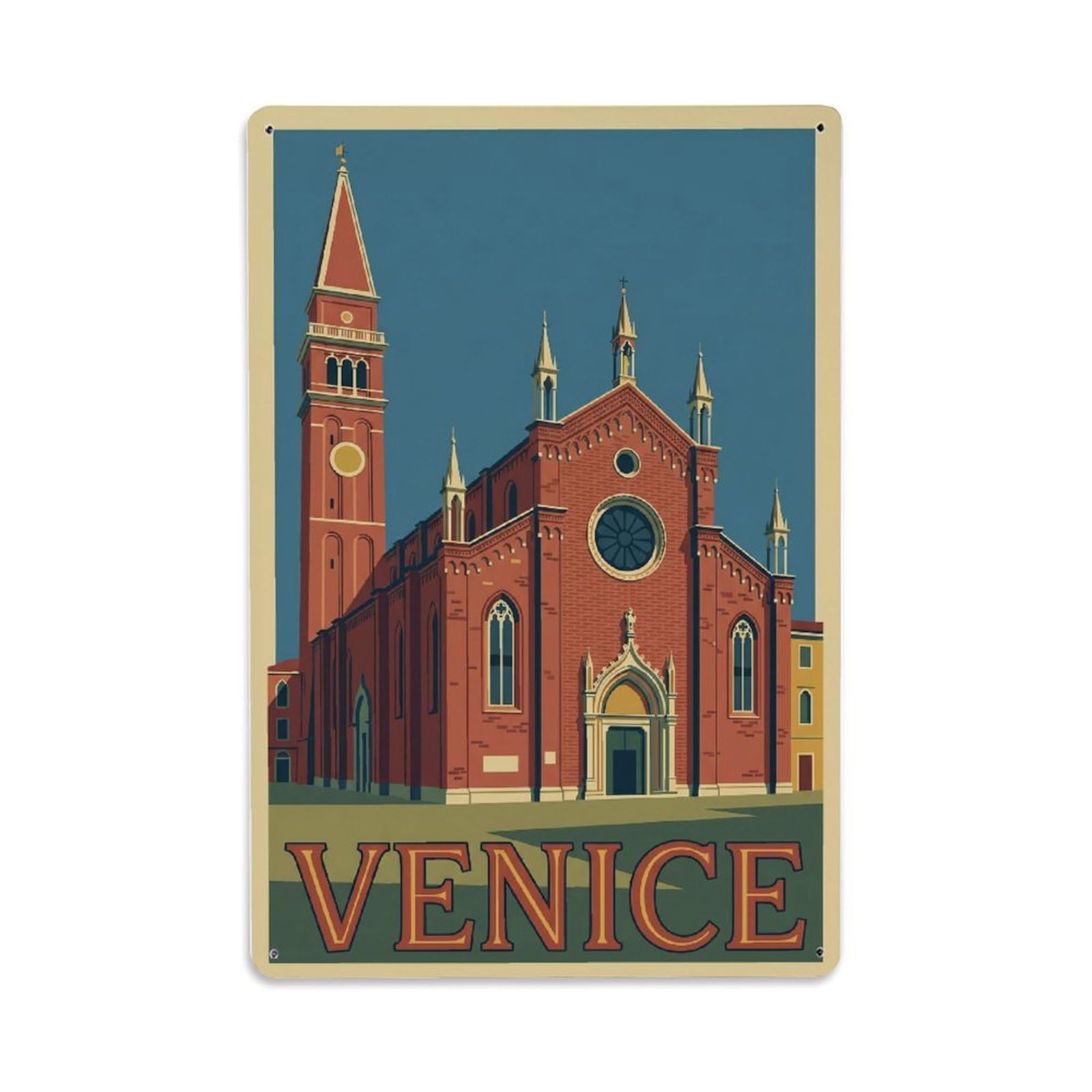 Vintage Travel Monastery Italy Brick Metal Tin Sign Plaque Wall Decor for Cafe, Club Bar, Office, Home Garden Metal Poster 8x12Inch