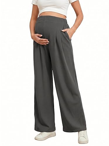 BLENCOT Women Maternity Pants Work Stretchy Wide Leg Trousers Baggy