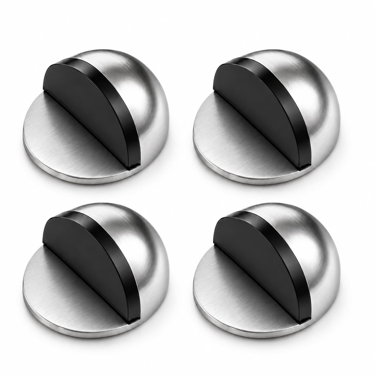 4PCS Floor Door Stoppers Self Adhesive Stainless Steel Door Stop, Stick On Door Stop with Rubber Buffer, Heavy Duty Floor Mounted Door Stoppers for Floor, Wall Protector for Glass Doors