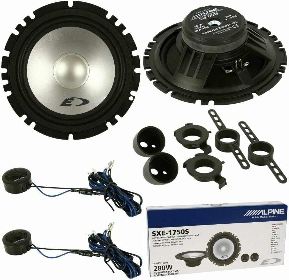 Kit 6 Casse Altoparlanti per VW Golf IV Serie dal 1997 al 2004 Anteriori e Posteriori compatibile con Alpine Sxe-1750S+Sxe-1725S Set 2 Woofer 2 Tweeter 2 Coassiali 4 Anelli 4 Cavi