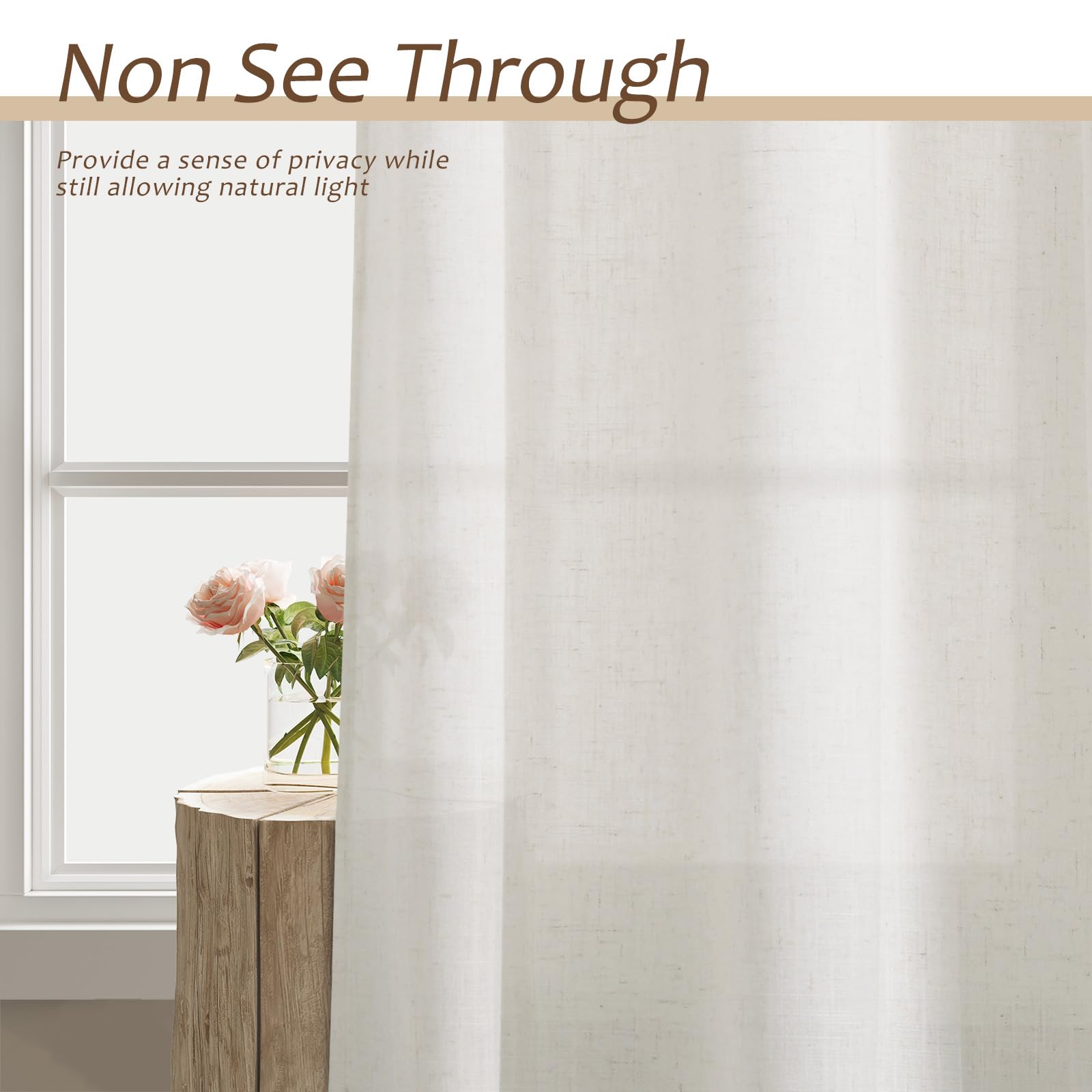 Tende in lino beige marrone chiaro lunghe 172 cm per camera da letto con passante posteriore con tasca con passanti semi velate che riducono la luce, moderne tende in garza neutra per