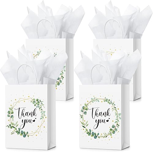 Miniatura 1 de Tinlade 30 bolsas de regalo de agradecimiento con papel de seda dorado con asa para graduación, negocios, compras, boda, baby shower, regalos de