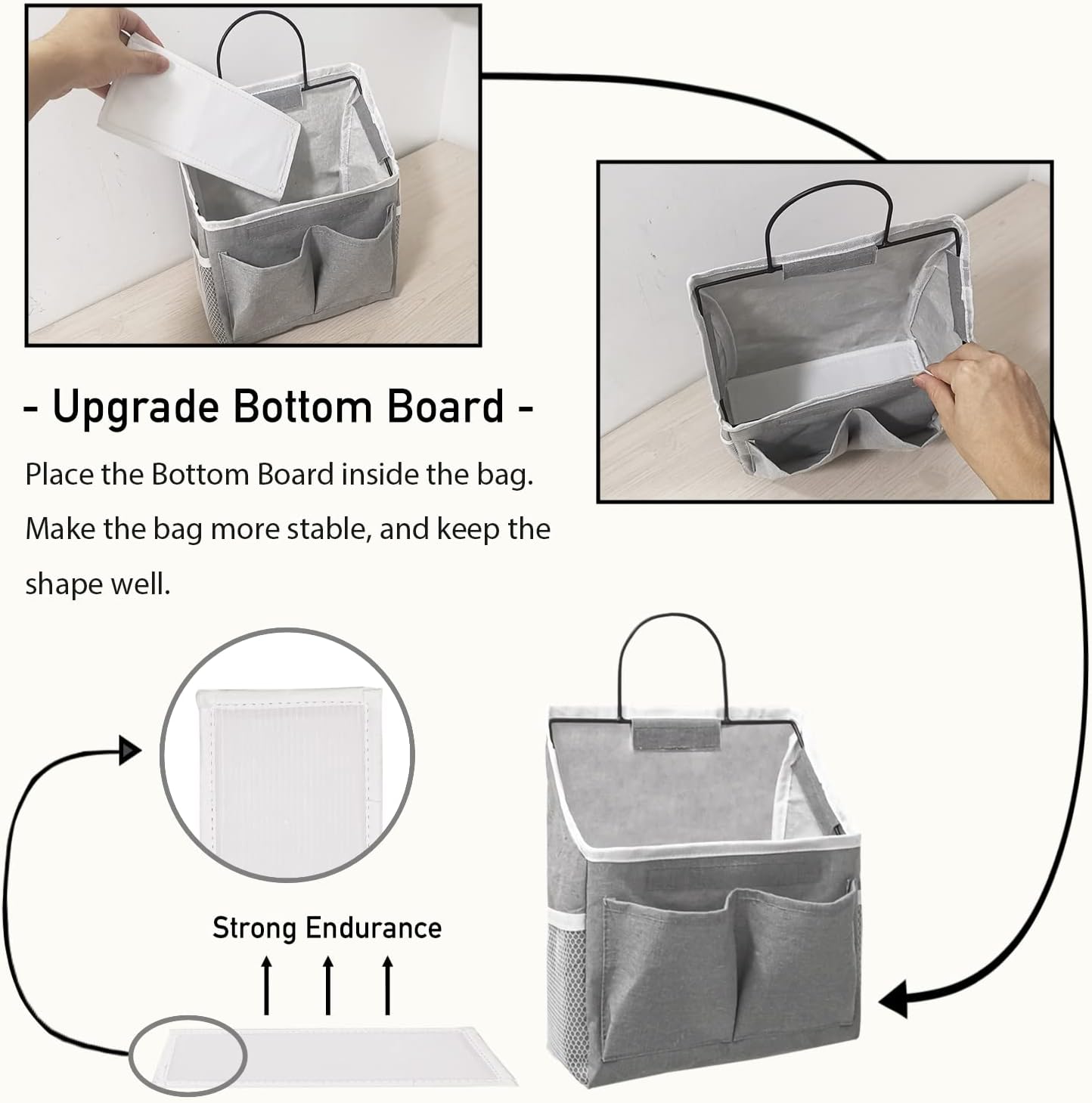 Kanrichu 4pcs Wall Hanging Storage Bag, Wall Hanging Baskets for Organizing as Over the Door Organizer, Wall File Organizer, Rv Storage and Organization. For Bedroom, Office, Camper (Gray-Upgraded)