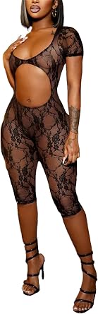 NRTHYE Women Sexy Mesh Lace Jumpsuits Cut Out Rompers Club Outfits