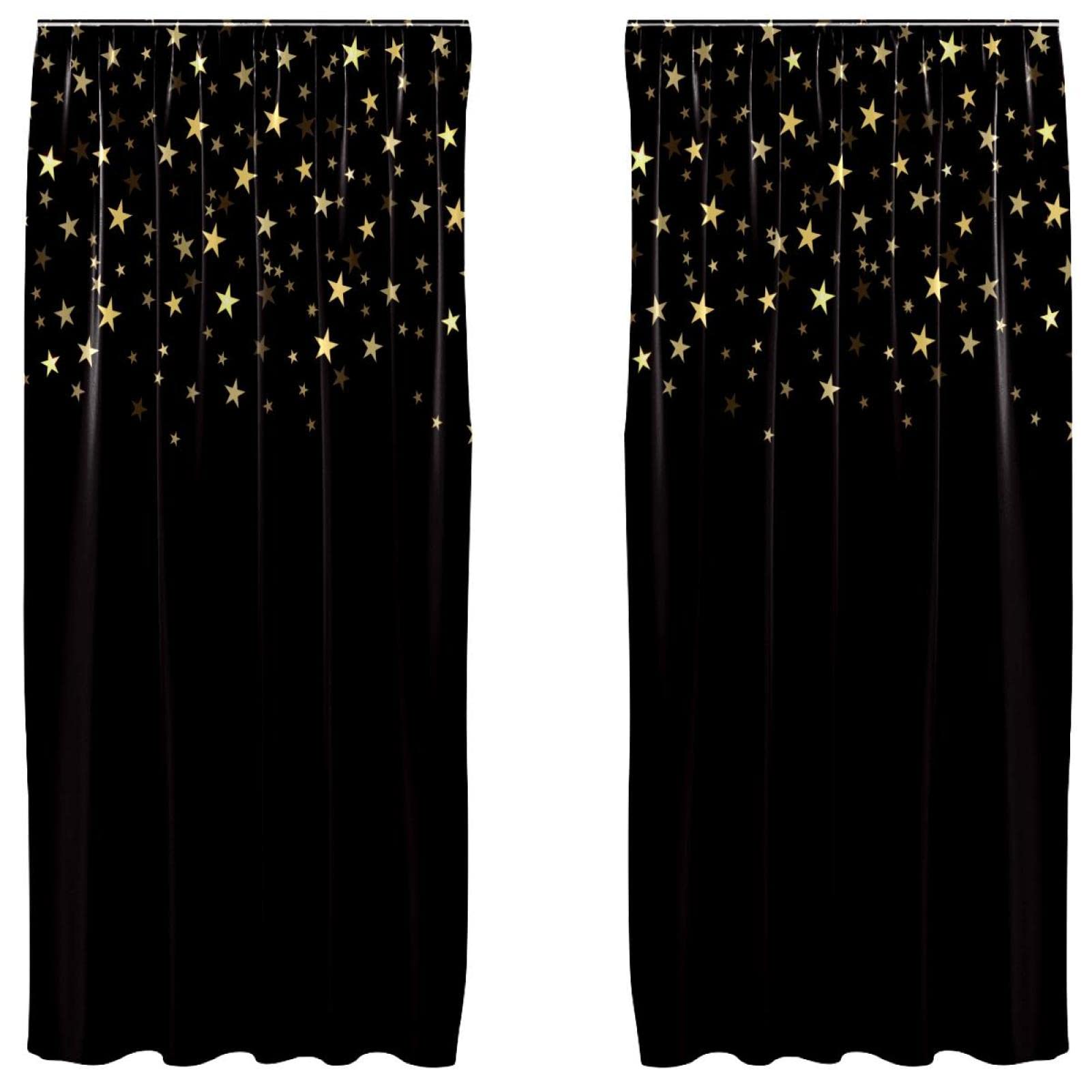 Cortinas negras de estrellas de 55x84 pulgadas para salón y dormitorio en pack de 2 unidades
