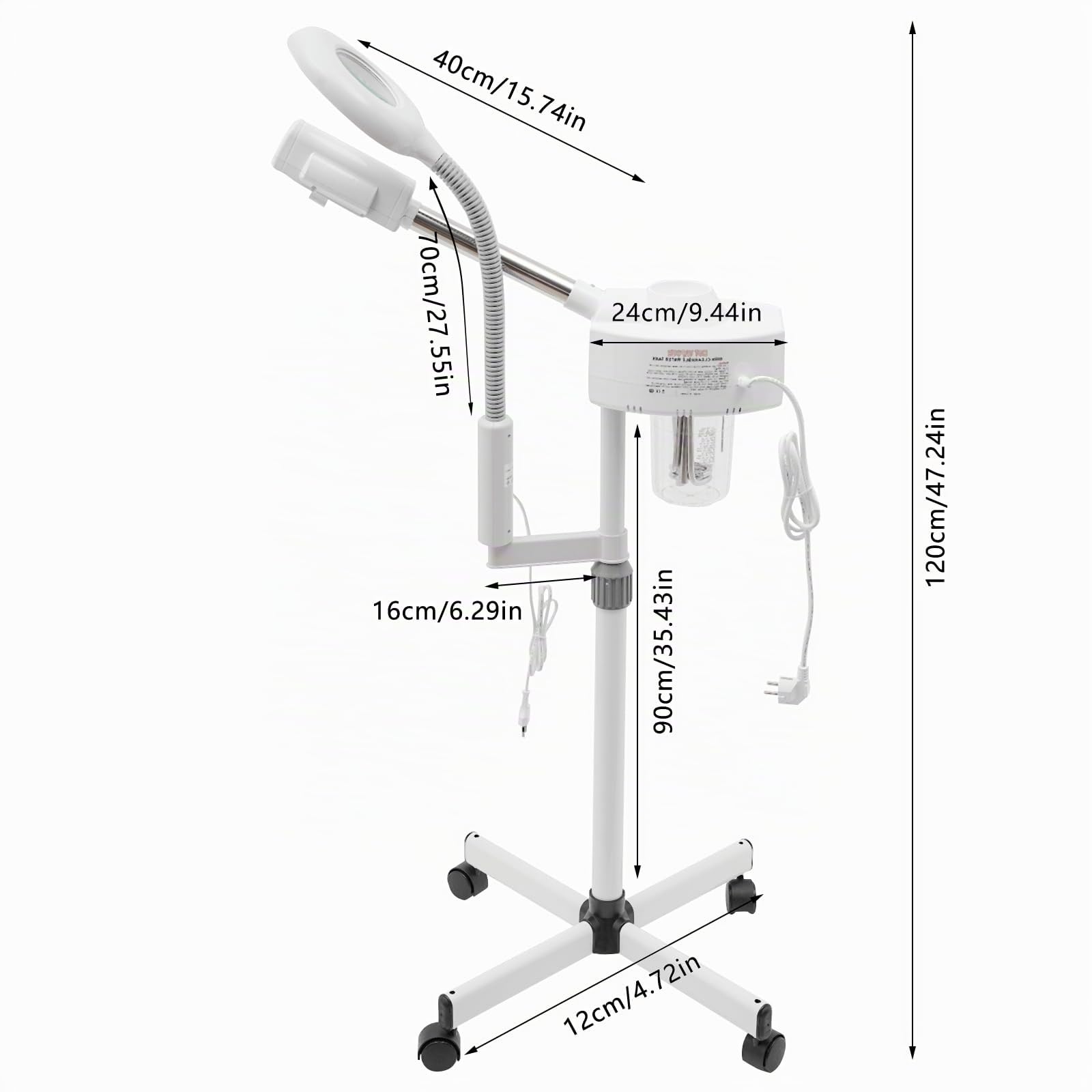 750 W Vapozone Vapor Facial 2 en 1 Vapor Cara con Luz LED Estética Profesional Ajustable en Altura Boquilla Giratoria 360 ° Adecuado para Salón de Belleza y Casa