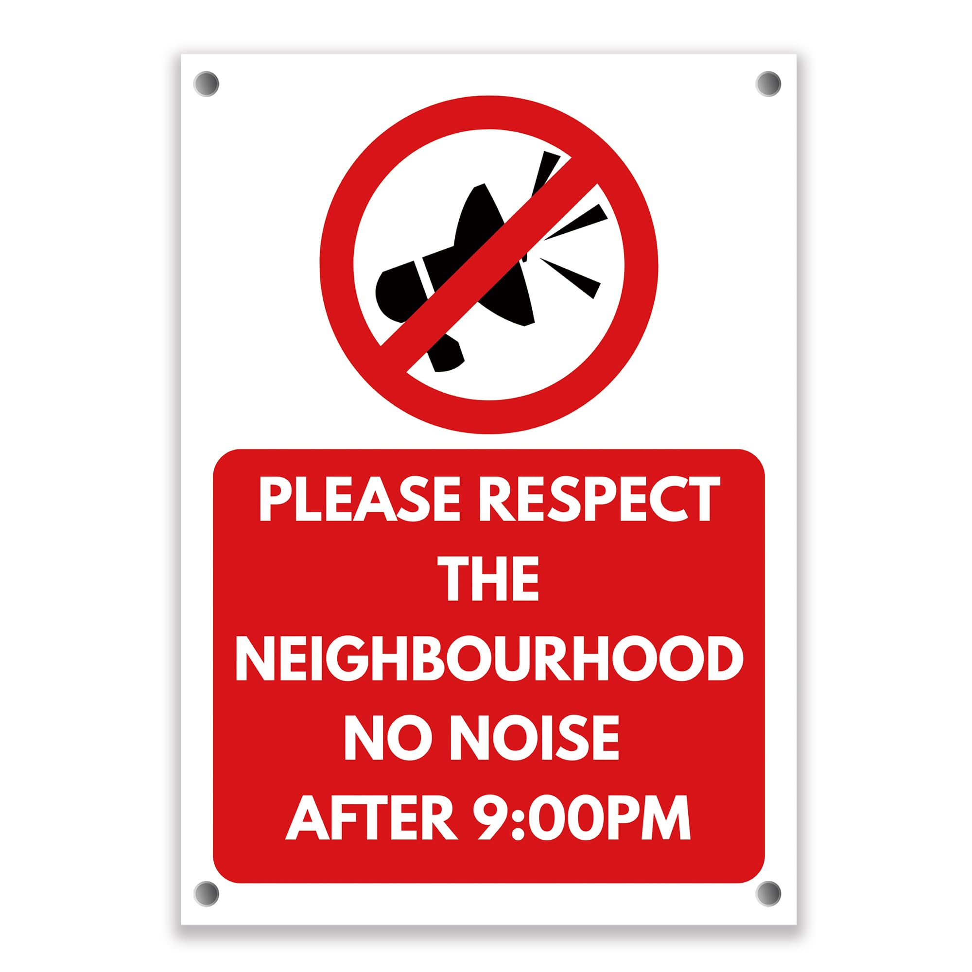 LP Lifestyle No Noise After 9PM Sign – Durable Waterproof Weatherproof Rust-Free PVC Sign, Please Respect the Neighbourhood Quiet Hours Sign No.451 (A4 (210mm x 297mm) – Holes)