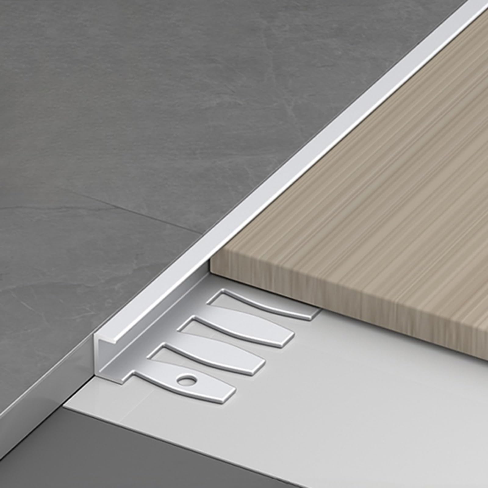 Strisce Di Rivestimento Per Pavimenti Per Piastrelle Da Parete E Pavimento - Barre In Alluminio A Forma Di C, Bordo Per Pavimenti, Striscia Divisoria Piatta(Argento,18.0mm)