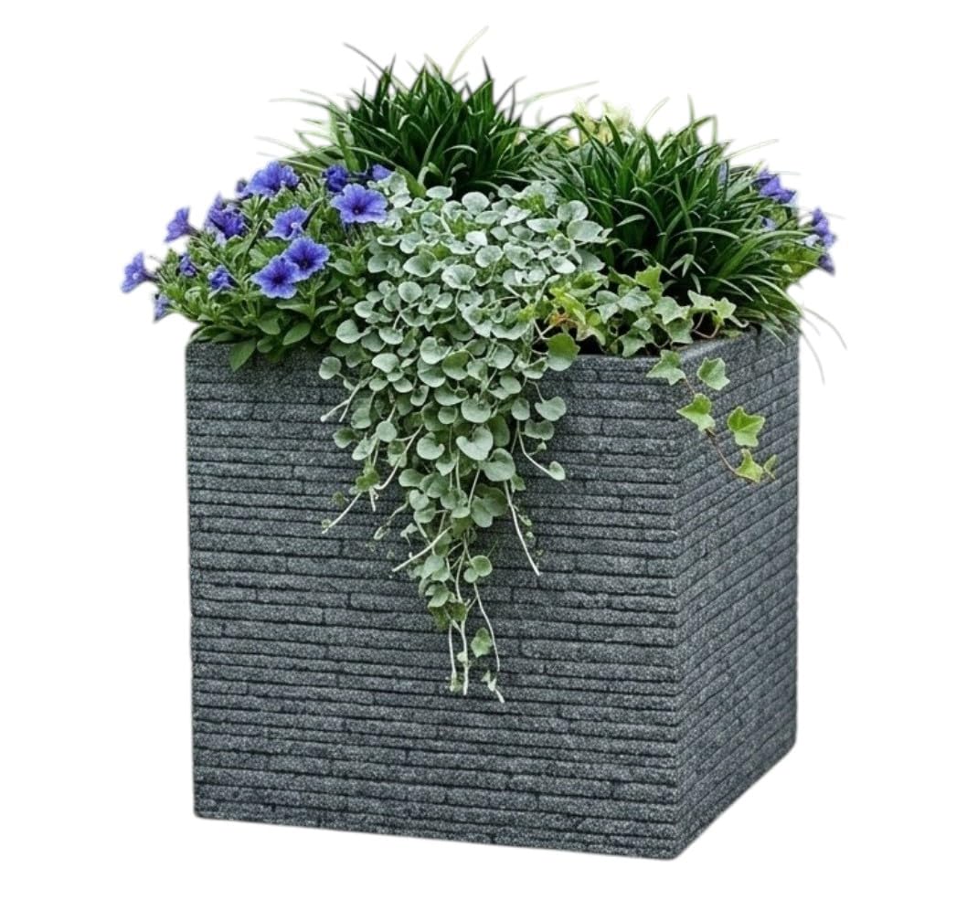 Strata Large Square Brick Effect Planter Ash Slate Plastic 38Cm Grey