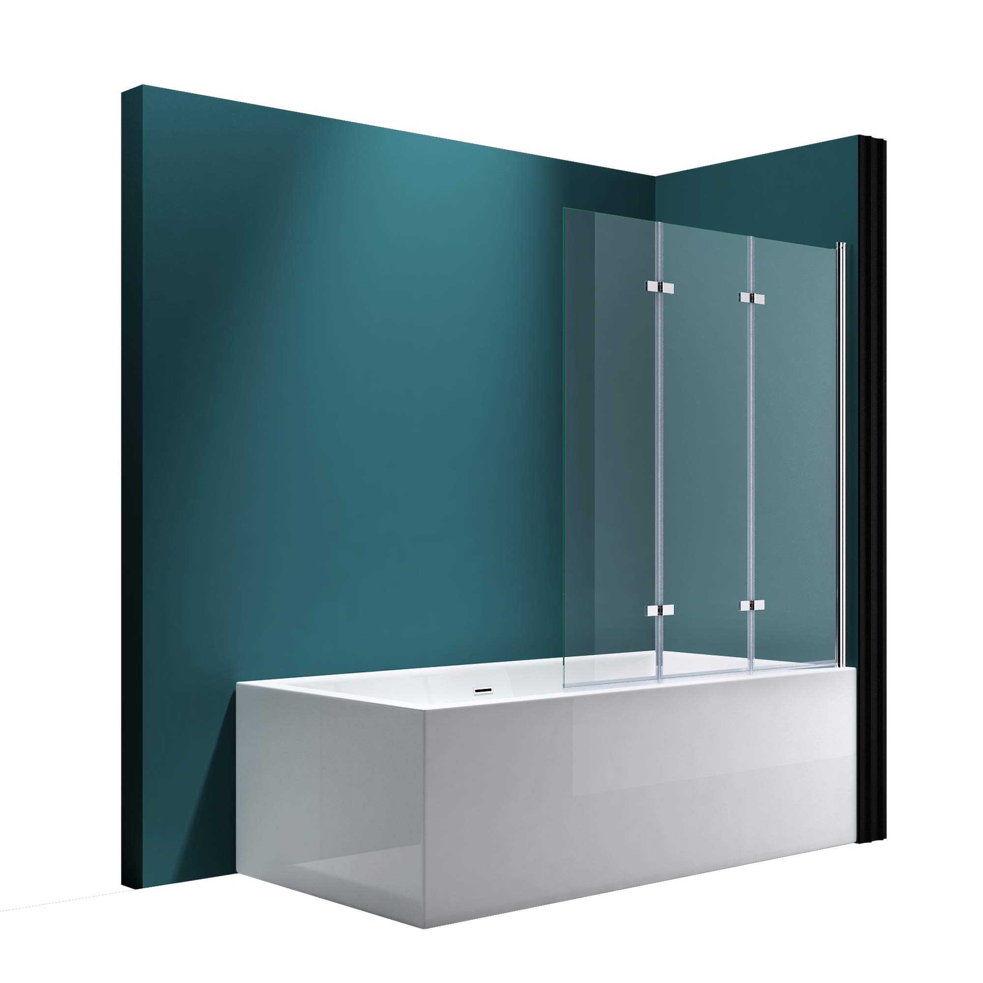 Mai & Mai Folding Shower Screen for Baths | Bath Shower Screen | WH:130×140cm | Safety Glass with Nano | 3 Folding Screens | Install on The Left/Right Side | Cortona116