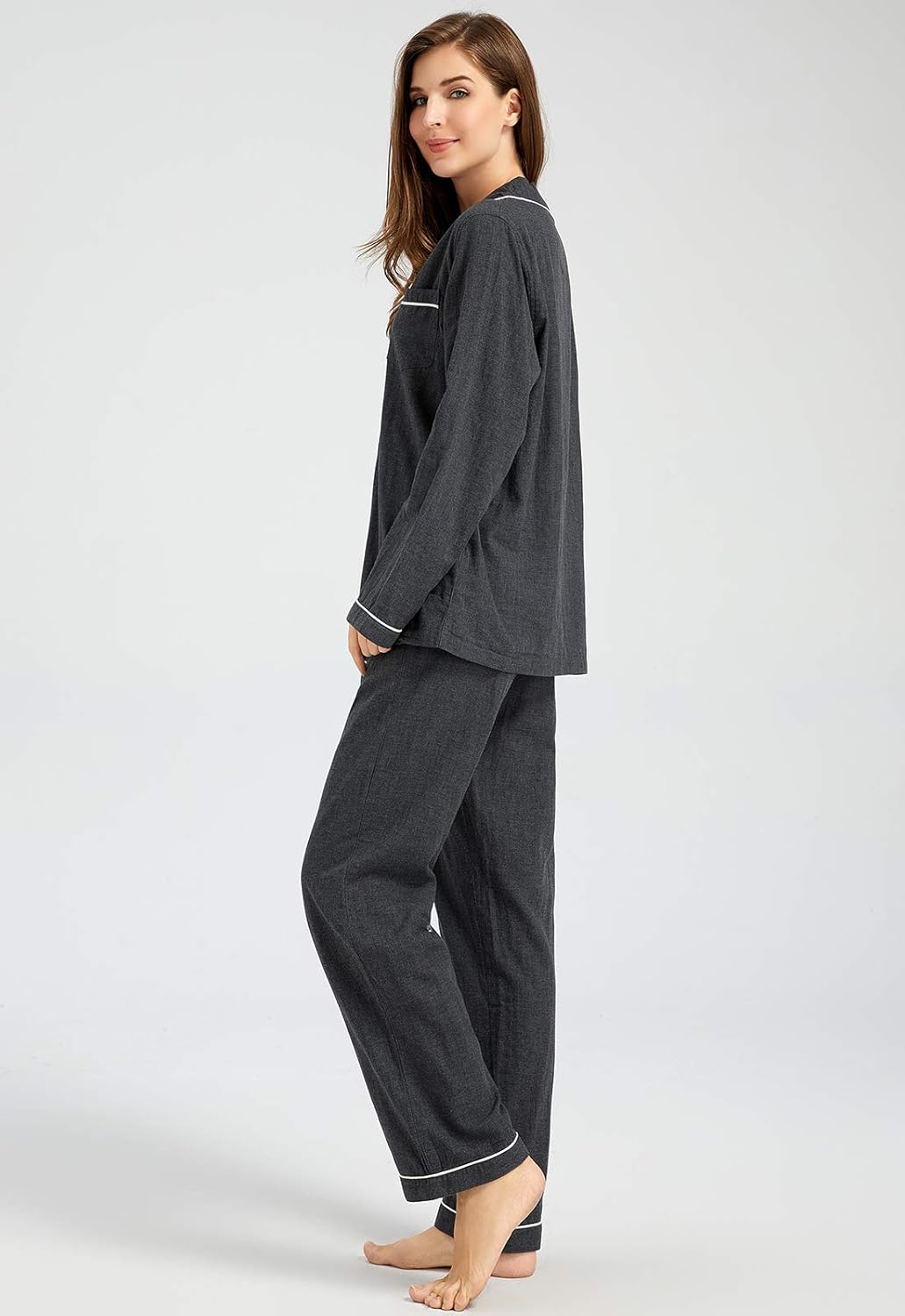 Womens Muslin Pajama Set 100% Cotton Double Gauze Linen Like Breathable Soft Button Up Loungewear Sleepwear PJ Set - Image 2