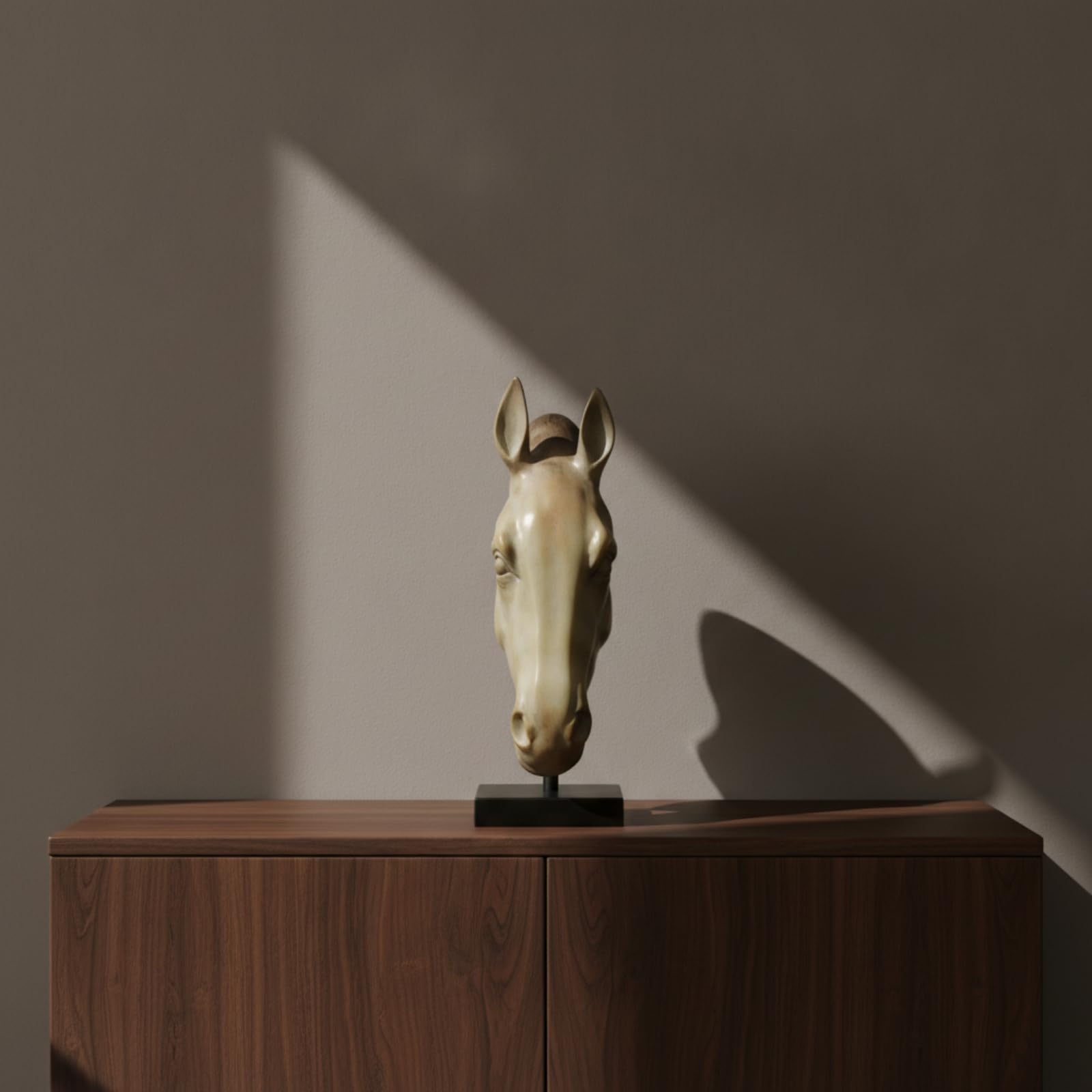 Escultura de Caballo Figura Busto Adorno Estatua con Acabado Jade Sintético en Resina y Base Negra Robusta Adecuada para Consola de Entrada Mueble de, Blanco, Cabeza De Caballo