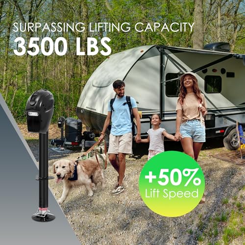 Image of POLESTAR Electric Trailer Jack, 3500lbs Electric Power A- Frame Tongue Jack with Waterproof Protective Cover & LED Light for Travel Trailer Camper, RV, 12V DC with Hard Wiring, 9 inch-27 inch Lift