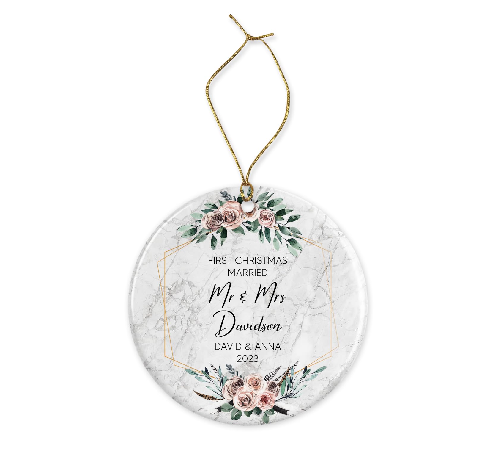 Personalised First Married Christmas Ornament Eucalyptus Marble Style Marble Effect Christmas Tree Hanging Ornament First Mr and Mrs Decor (Ceramic)