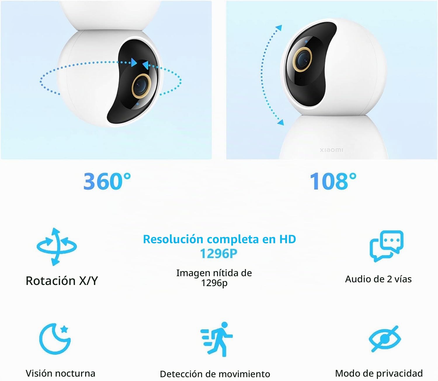 Xiaomi Smart Camera C300 | Cámara de vigilancia Interior con WiFi 360º | Cámara de Seguridad sin Cable con Resolución 2K | Cámara para Interior con Detección del Movimiento y Visión Nocturna