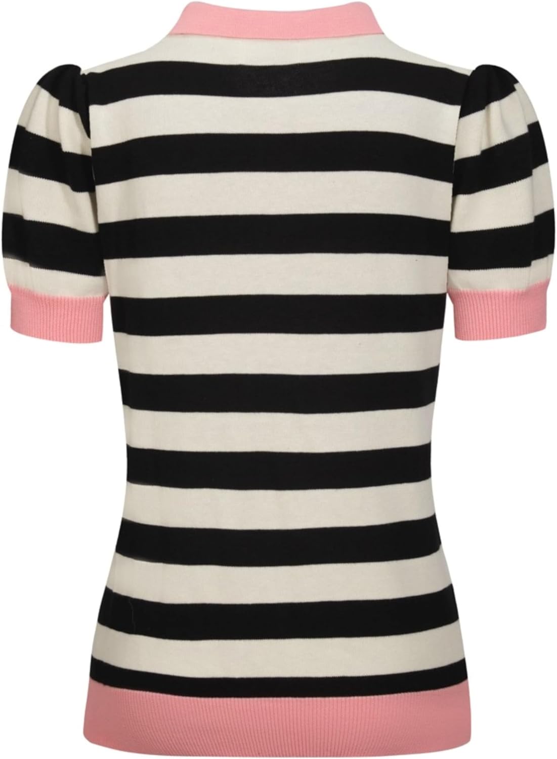 OXKNIT Women's Knit Polo Shirts Short Sleeve, 1960s Mod Style Vintage Stripes Black Casual Tops with Quarter Button - Image 2
