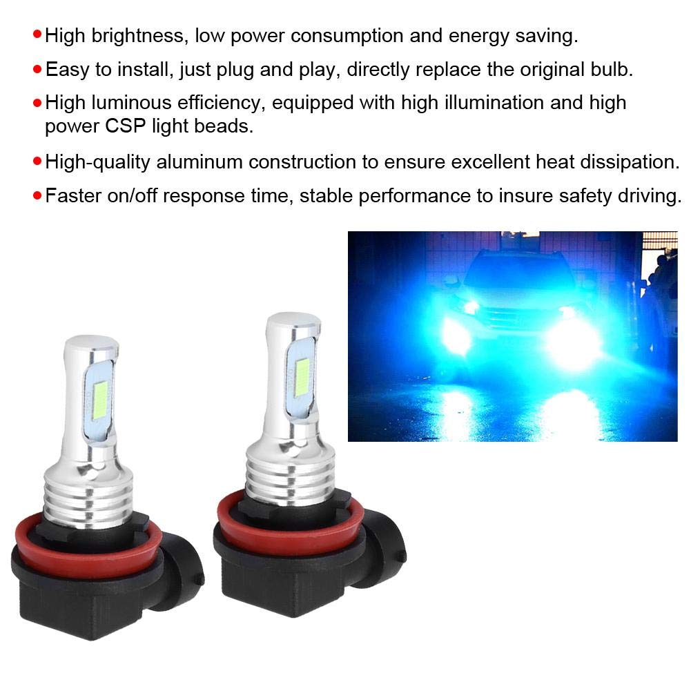 Tbest Lampadina fendinebbia a LED, 2 pezzi H8/H11 80W 8000K Lampadina fendinebbia a LED Lampada blu ghiaccio 12 24V Lampadina fendinebbia universale