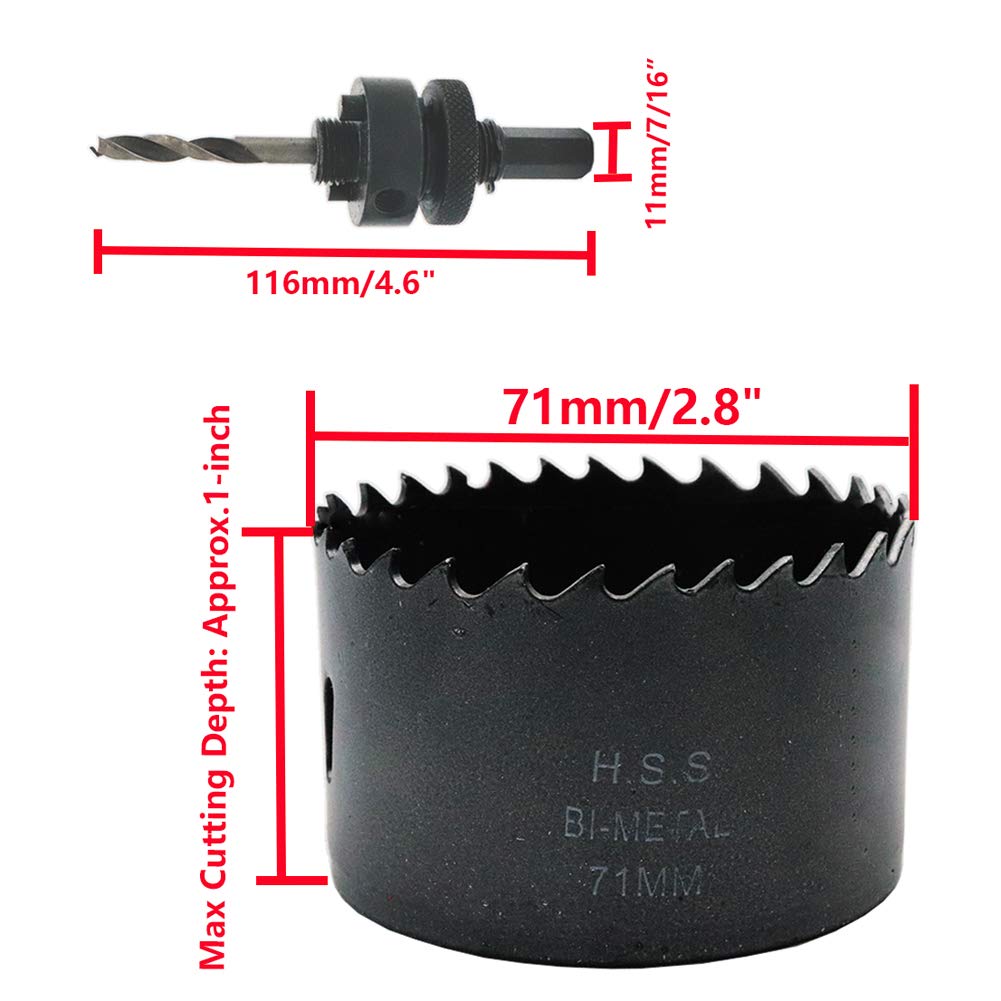 Hole Saw Blade with Arbor for Steel Plywood 71mm/2.8" Cutting Dia (Pack of 2)