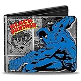 Buckle-Down Men's PU Bifold Wallet-Black Panther Action Pose/Comic Blocks Grays/Yellow/Red/Blue, Multicolor, 4.0' x 3.5'