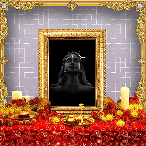 Image of Hawai Adiyogi Shankar Mahadev Home Decor Worship Use Wall Hanging Wooden Photo Frame SFDI417 GLD FRM GRP