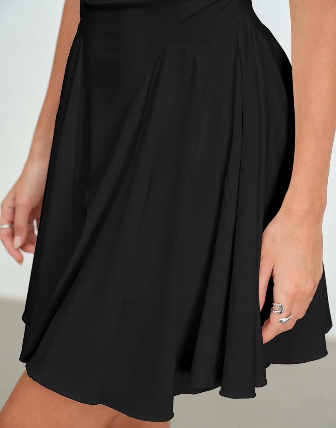 HYPERFIRE Women's Square Neck Flowy Dress Short Sleeve Ruched A Line Mini Short Dresses Party Going Out - Image 6