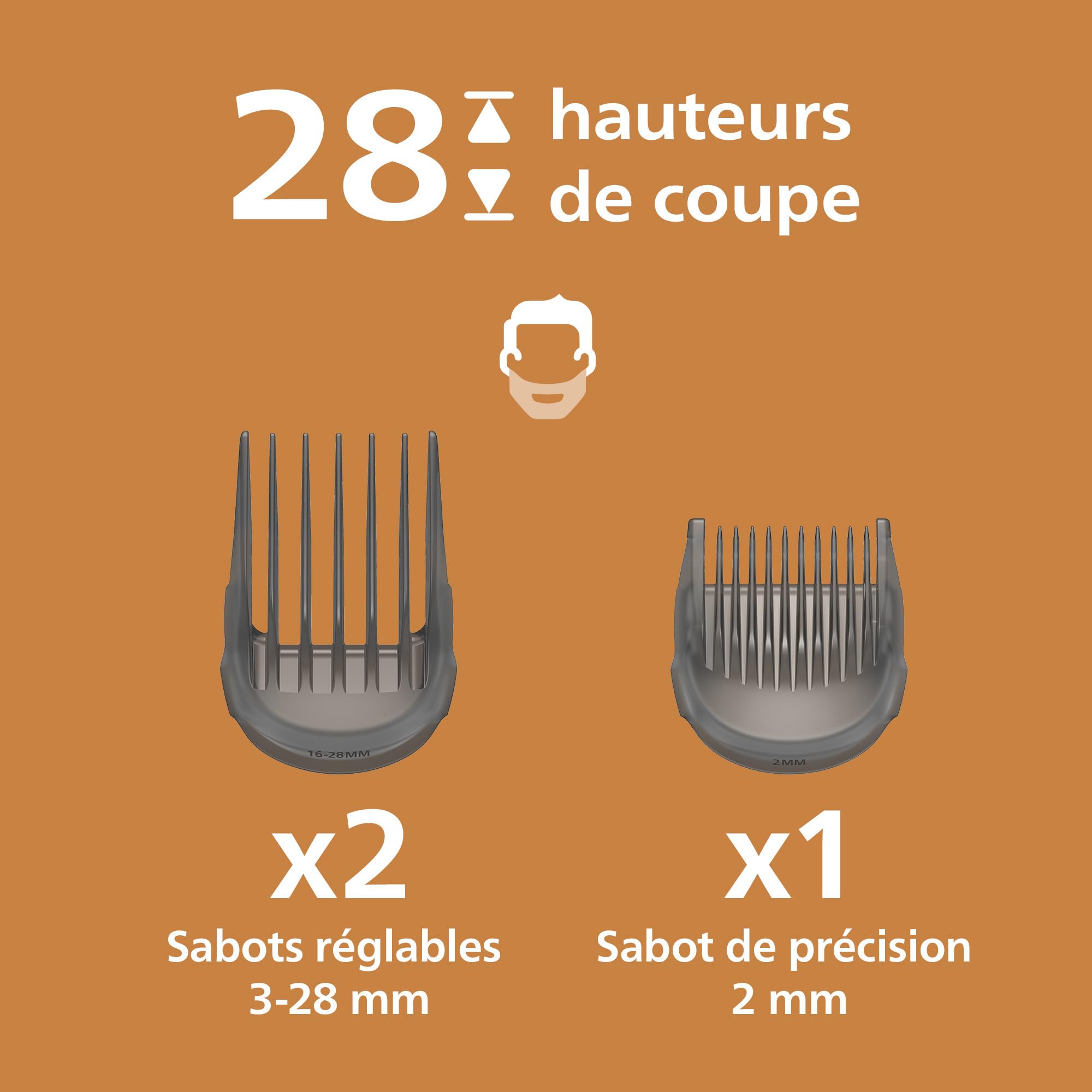 Philips série 7000 – tondeuse cheveux pour hommes et femmes, lames auto-affûtées en acier, 28 hauteurs de coupe par paliers de 1 mm, sabot Trim-and-Flow, autonomie jusqu’à 120 min, modèle HC7721/15