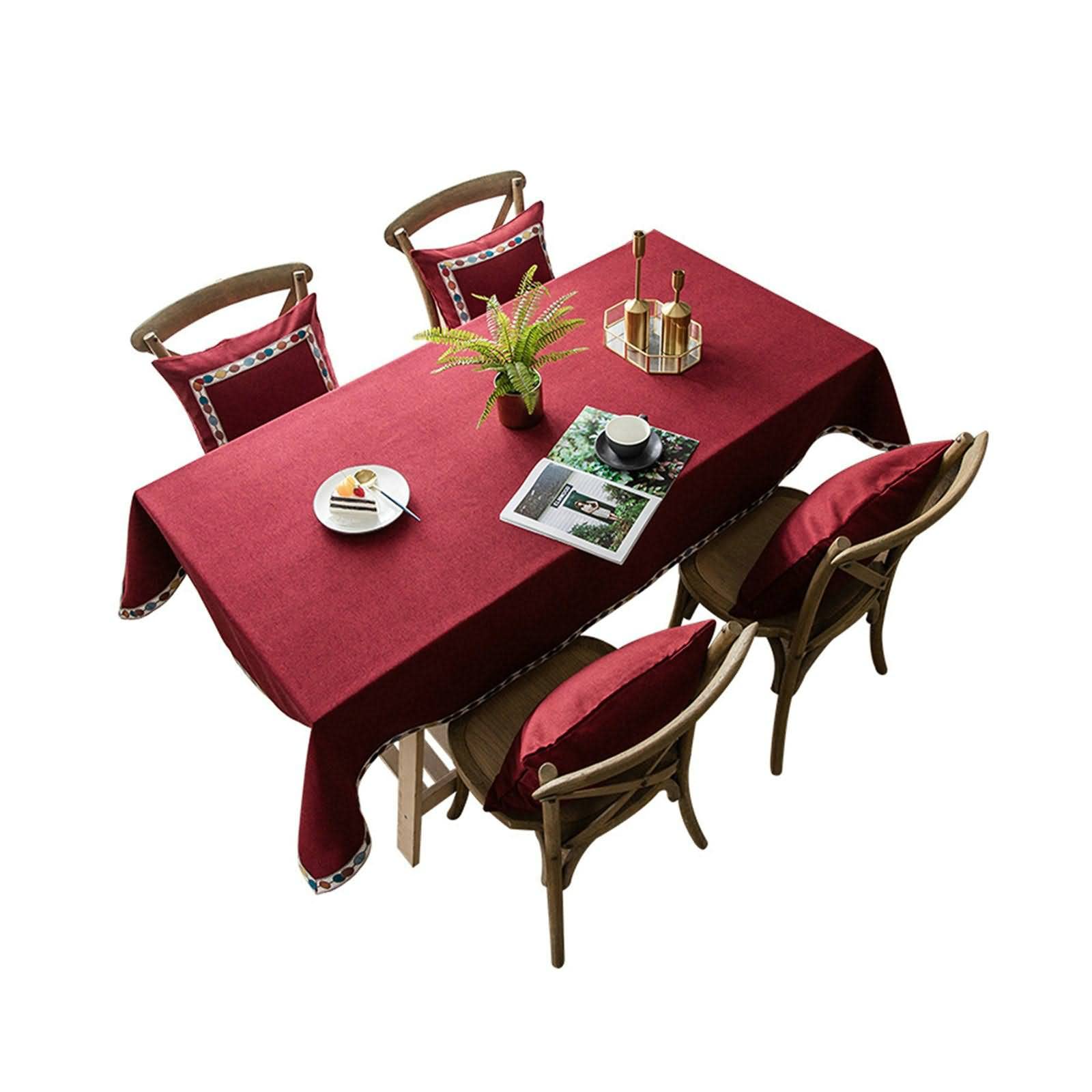 Tovaglia in Tela Cerata Quadrata Copri Tavolo Cucina Moderna Quadrato Ricamo Tavola Antimacchia Piedi Biancheria Rosso Decorazione per Protezione 140X250Cm
