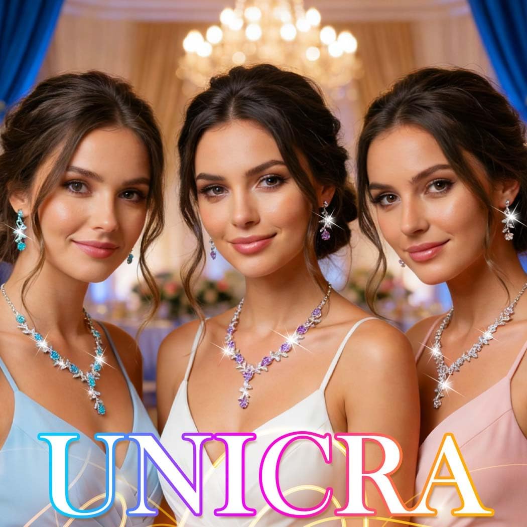 Unicra Rhinestone Necklace Earrings Set Silver Bridal Wedding Jewelry Sets Prom Formal Costume Jewelry for Women and Brides