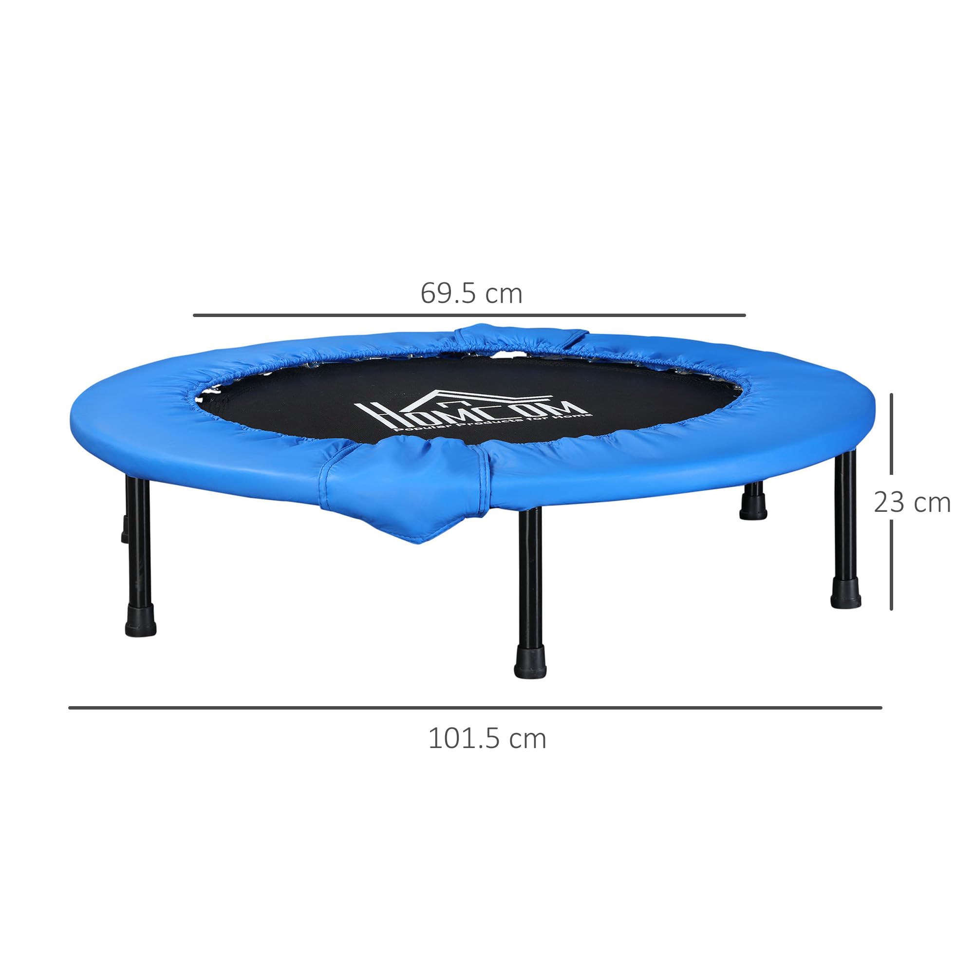 HOMCOM Mini Fitness Trampoline Home Gym Yoga Exercise Rebounder Indoor Outdoor Jumper with Safety Pad, Support Up to 100 KG, Blue and Black