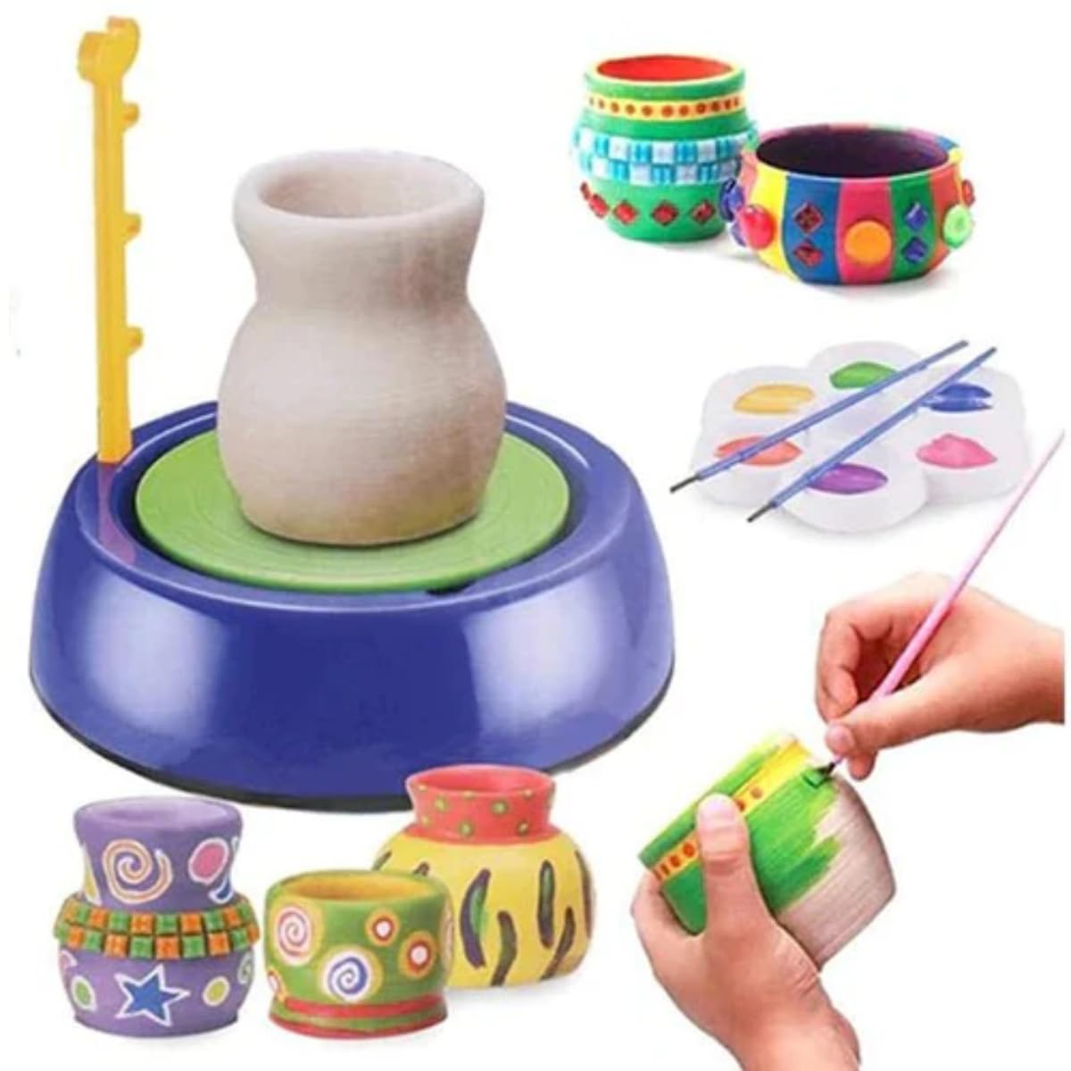 Kids Pottery Wheel Art Craft Kit - Ceramic Machine, Air-Dry Clay, Sculpting Tools, DIY Pottery Studio, Beginner Craft Set for Ages 8+, Pottery Wheel Game, Painting Kit, Childrens Pottery Making Set