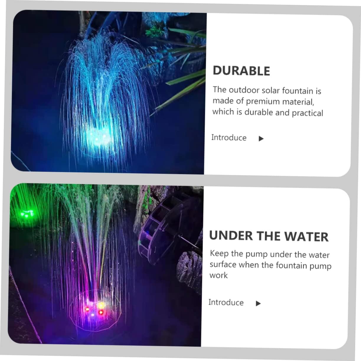 Generic Solar Powered Fountain Pump with LED Lights for Garden Pool Decoration Outdoor Submersible Water Pump with Fixed Nozzle and Pole for Birdbath Rockery and Aeration Random Color