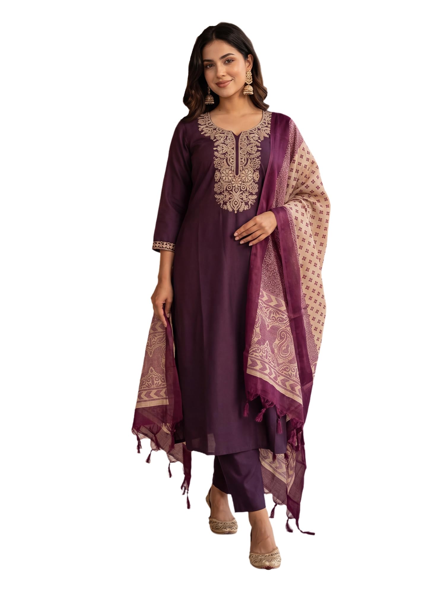 Women's Silk Blend Embroidered Sequinned Kurta & Pant with Dupatta Set-image-15