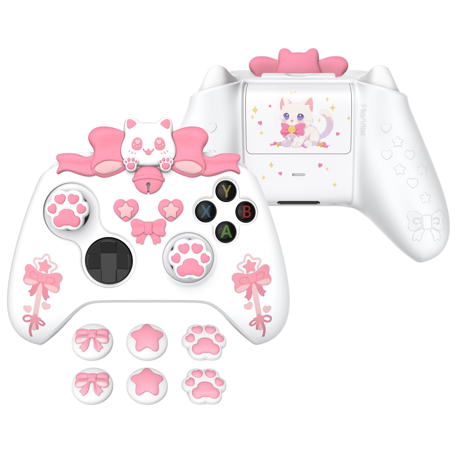 PlayVital Cute Silicone Controller Skin for Xbox Series X S - Sweetheart Kitty Anti-Slip Grip Cover with 6