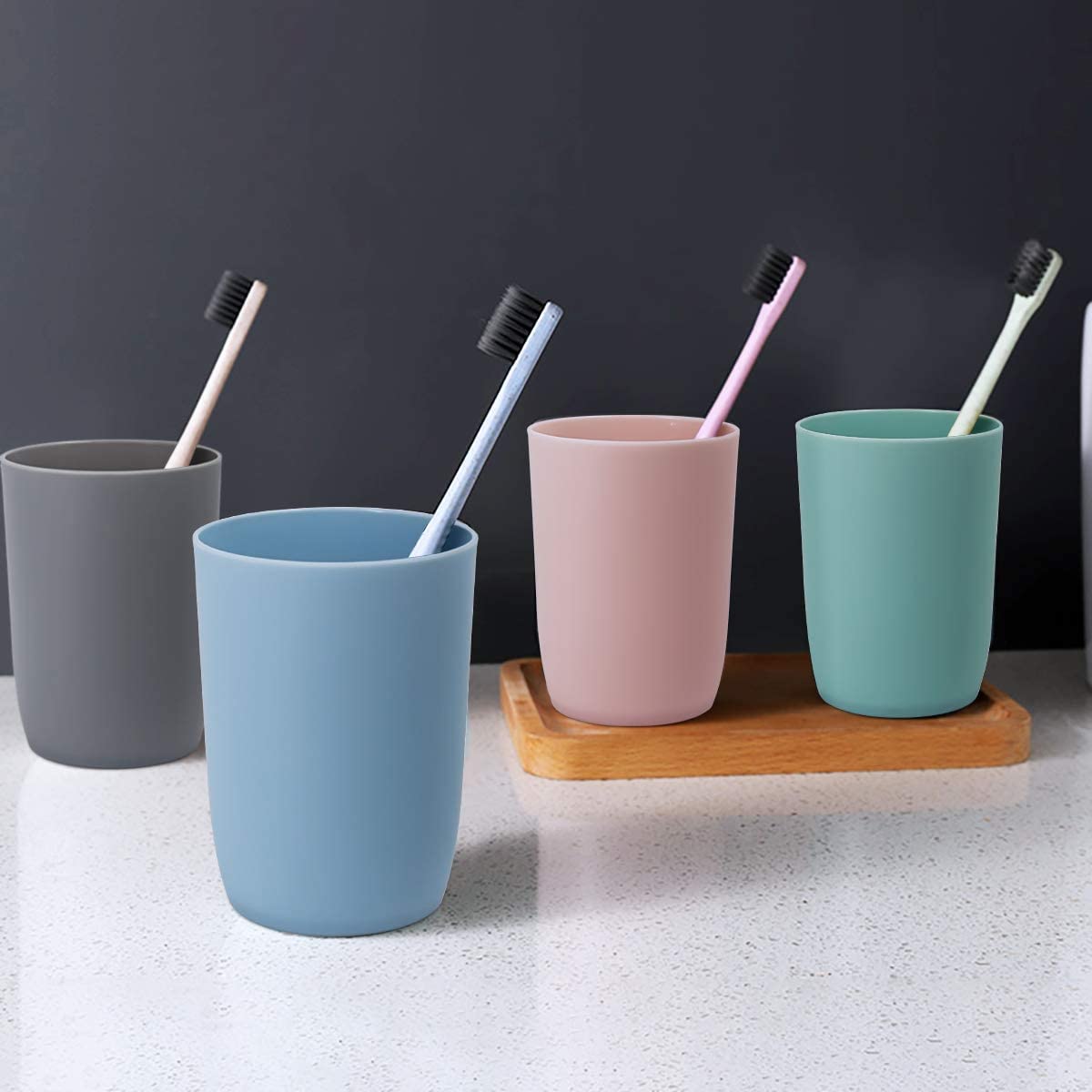 Topsky Ensemble de 4 gobelets à Dents, gobelets à Dents pour Enfants, Ensemble de gobelets à Dents, gobelets en Plastique, pour Adultes, Adolescents et Enfants (Gris + Blanc, 280 ML
