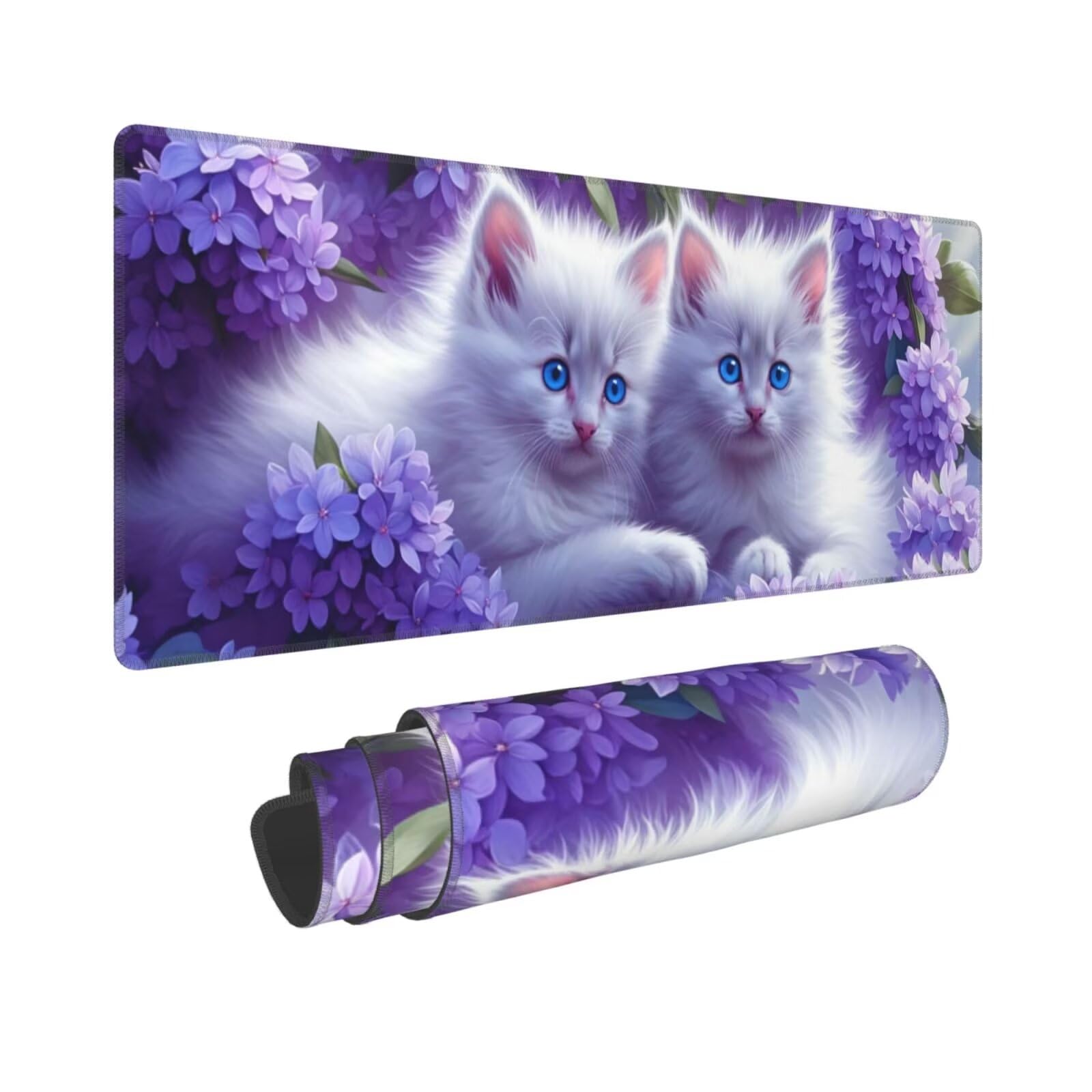 Tappetino Mouse, Tappetino Mouse Gaming Grande XXL 1500x800x3mm Tappetino Scrivania Mouse Pad, Base in Gomma Antiscivolo, Bordi Cuciti,Lavabile, Mousepad per Ufficio e Gaming (Gatto bianco) R-22