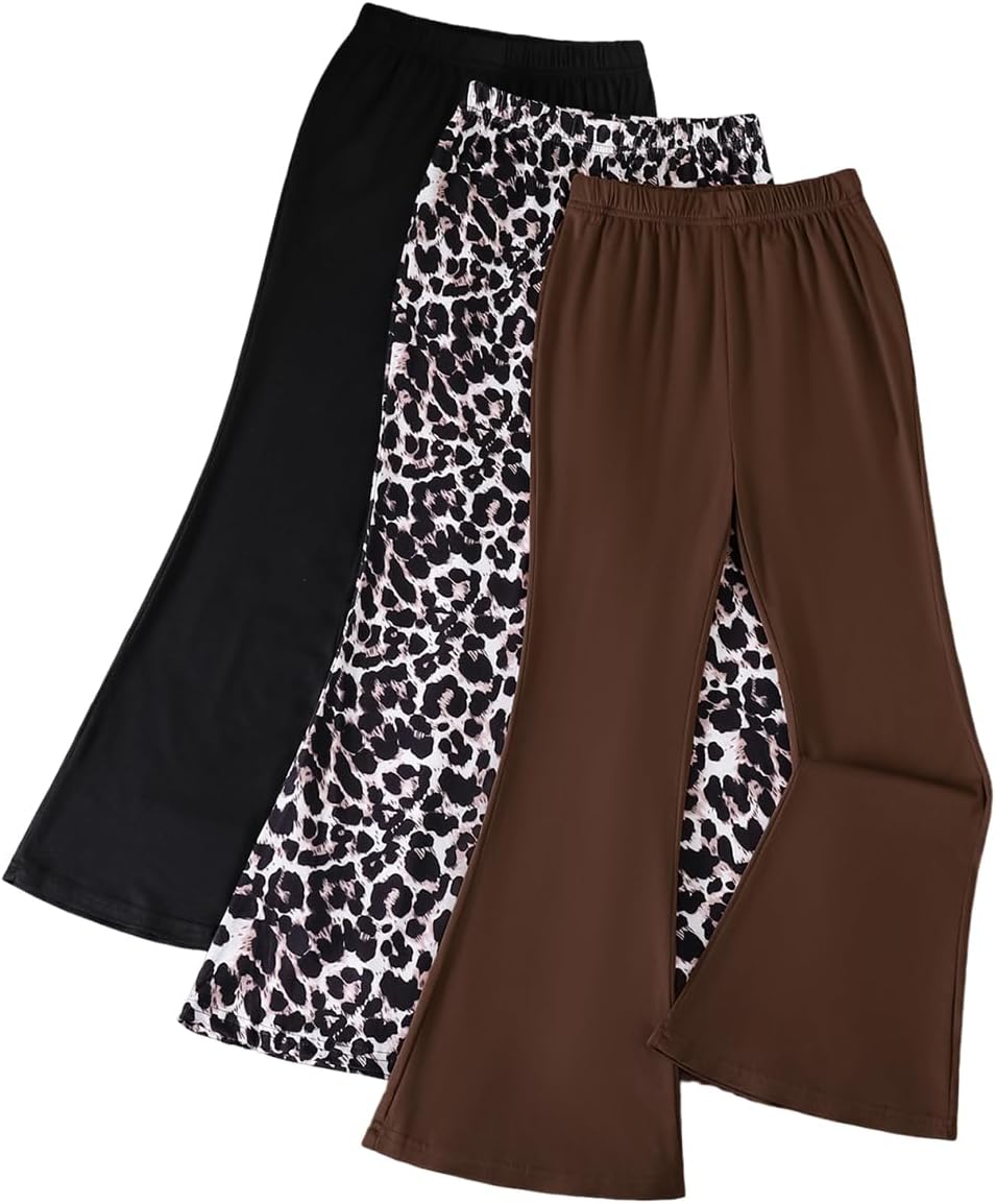 Nivne Tco Tween Girls 3-Pack Flare Leg Leggings - Stretchy Bell-Bottom Pants Set for Kids