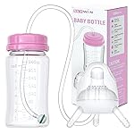 TidyFriend Anti-Colic Baby Bottle for Breastfeeding Babies 8oz, Baby Bottle with Straw for Convenient Feeding (Pink)