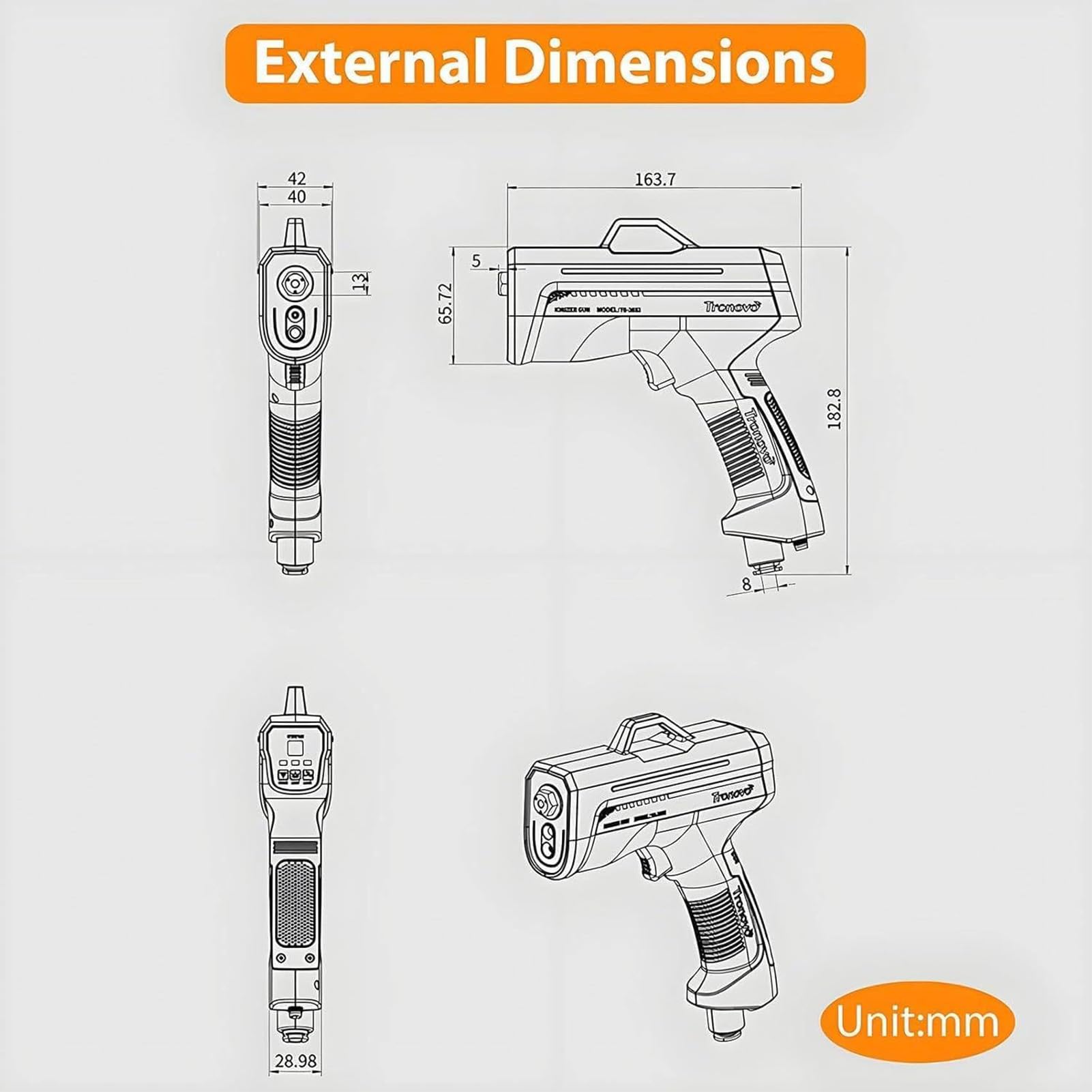 Pistola Ad Aria Ionizzante, Pistola Ad Aria Compressa Antistatica, Soffiatore Antistatico, Ionizzatore d'Aria Pura Antistatico, Efficiente Rimozione Dell'Elettricità Statica