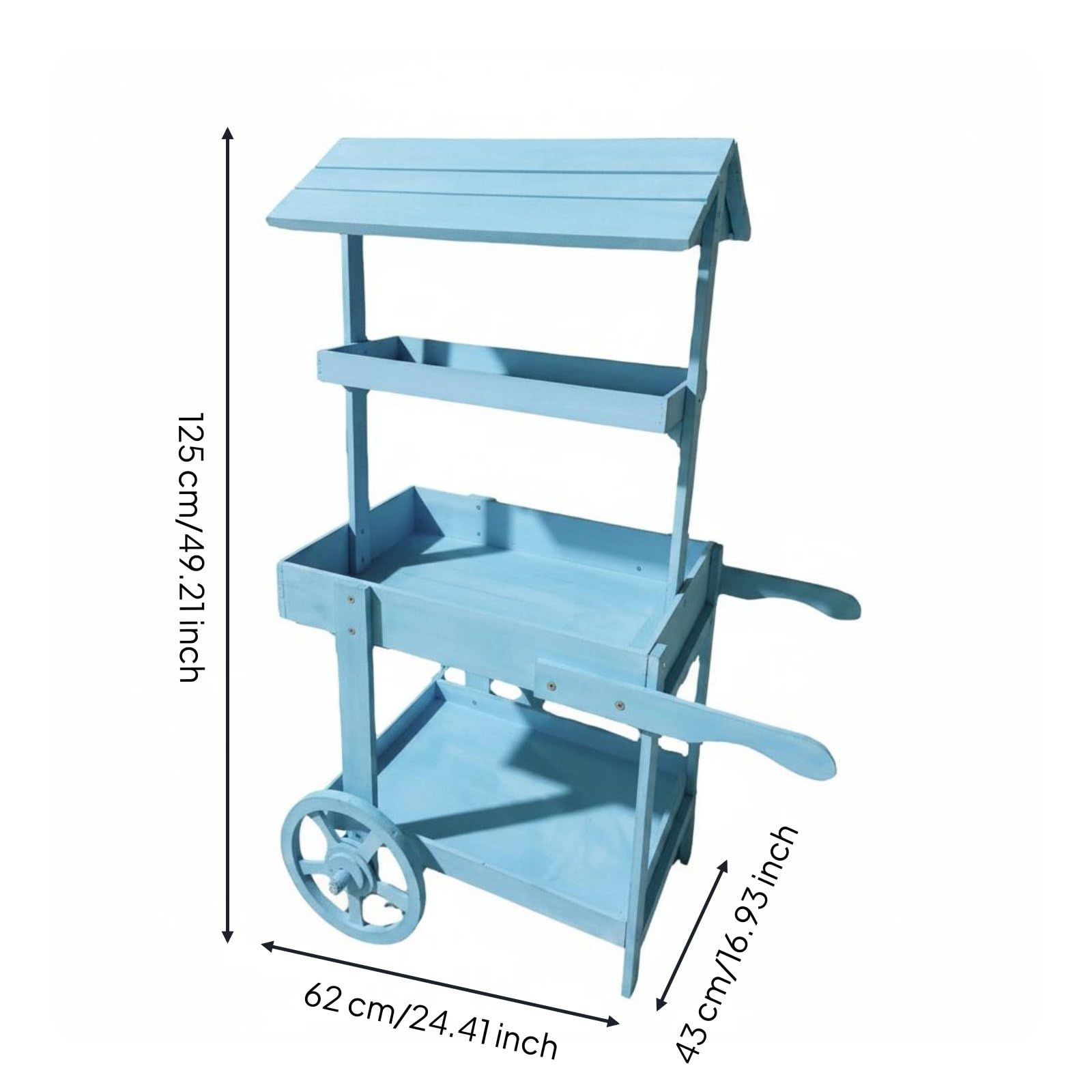 Carrello Espositivo Vintage Carrello Fioriera Scaffale Porta Piante Carrello Pieghevole Carrello in Legno Robusto Texture Rustica per Oggetti Adatto, Blu
