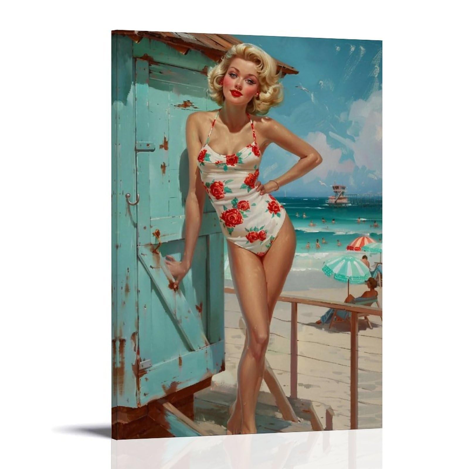 Hueryryhy Frame-Style 24X36inch Beach Hour 04 Poster Wall Art Canvas Vintage Aesthetic Painting Decor For Rooms 24X36inch Frame-Style