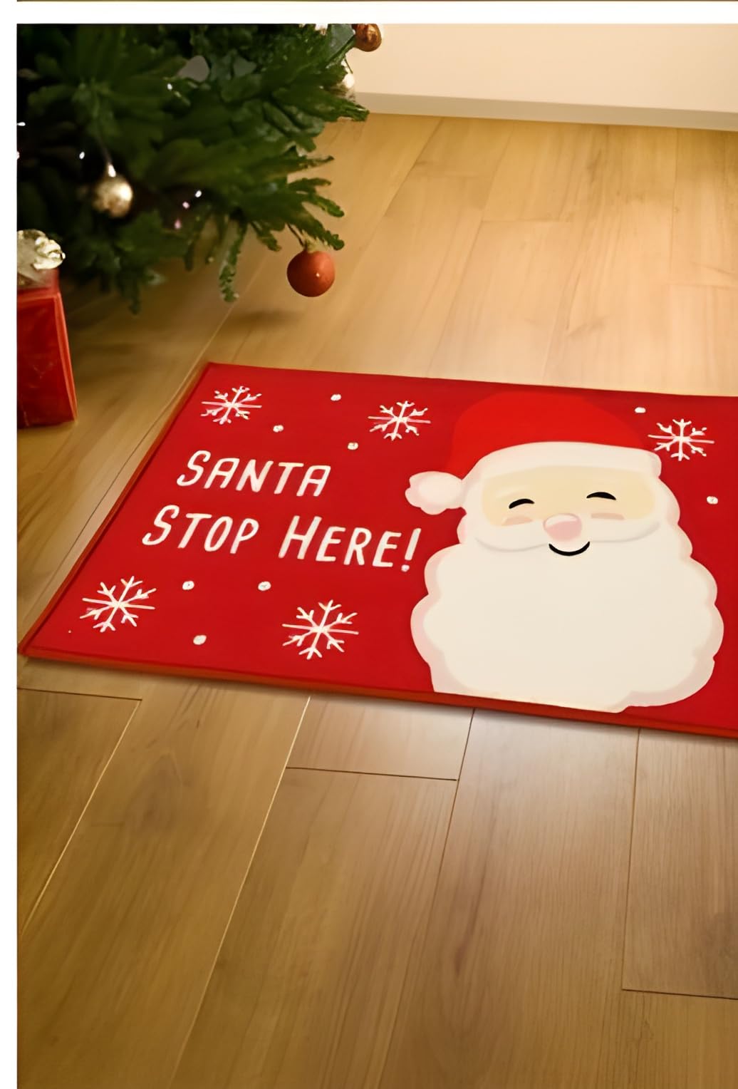 XMAS Doormat Indoor Outdoor Entry Doormats Front Door Decoration Mat Non-Slip Xmas Home Decor Carpet Rug Absorbent Entry Door Rugs- 40x60cm (Santa Stop Here)