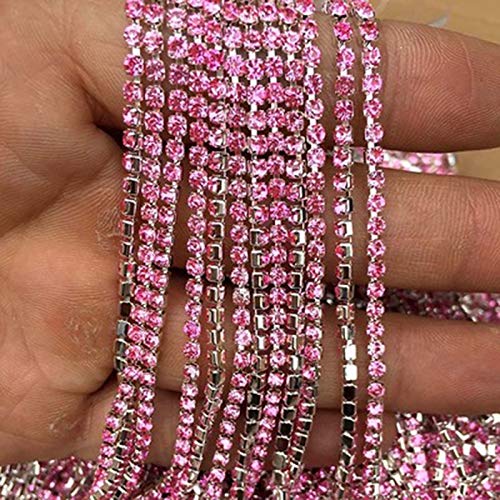 1 meters Sewing Rhinestone Chain SS6 SS8 SS10 SS12 Silver Base Claw Gule On Rhinestone Trim DIY Beauty guoyuxia (Color : Khaki, Size : Width 2.8mm)