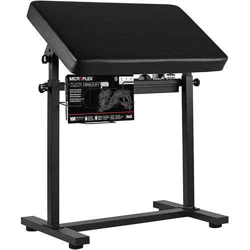 Tattoo Arm Rest Stand, Large Armrest Tattoo with Rack and Storage Compartment, Tattoo Armrest Stand with PU Leather Soft Sponge Pad, Adjustable Height & Angle for Tattoo Supplies