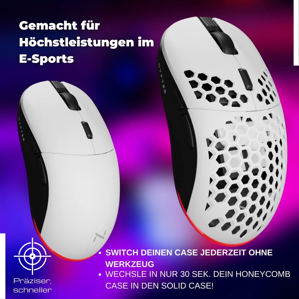 Nyfter - NYF22 Wireless Gaming Mouse Ultraligero 75g Potente con 400mA 19K DPI, 400 IPS 1000 Hz 50h Duración de la batería Duradera Dos Cases intercambiables Incluye