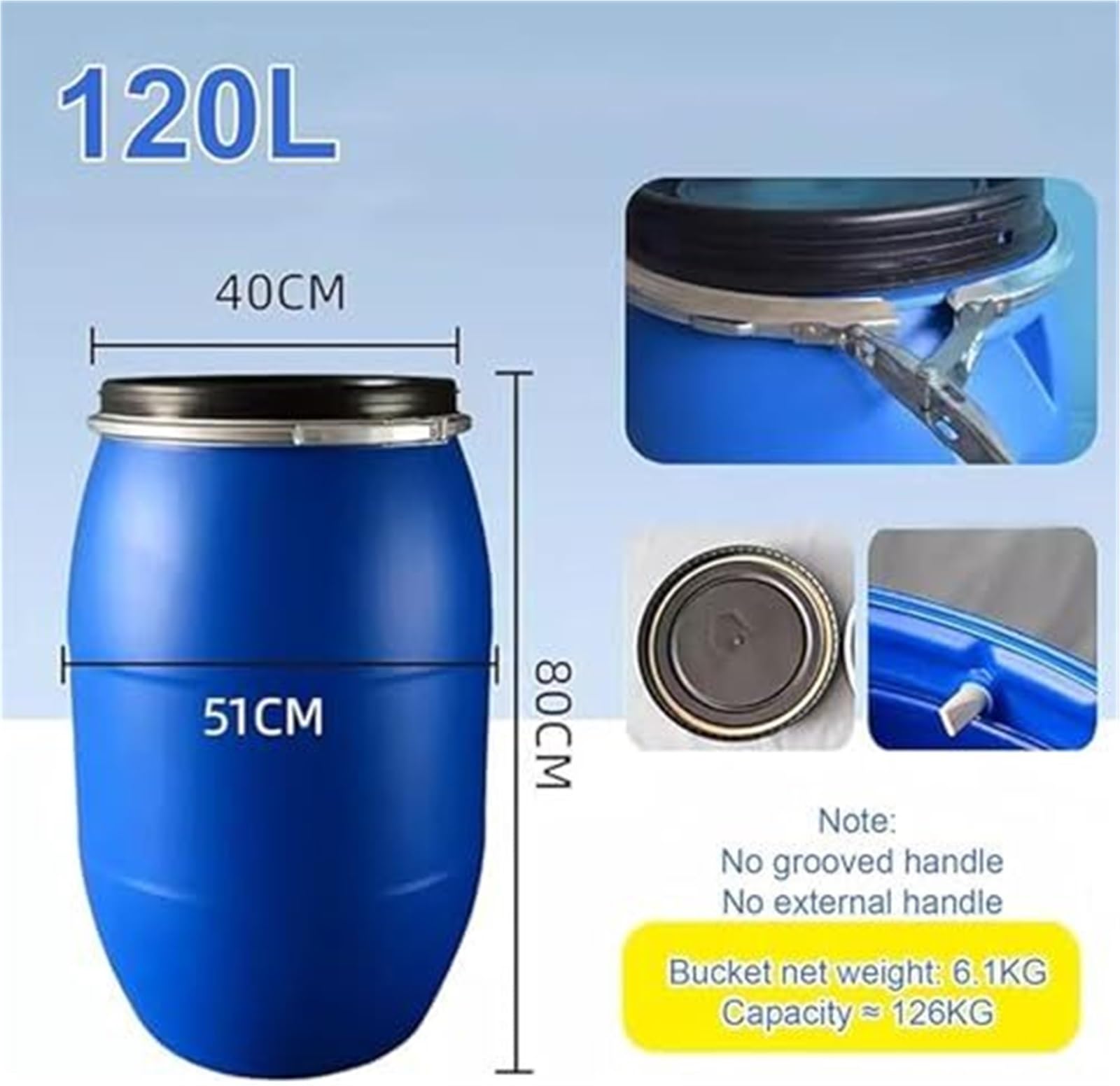 LICOME 30L/50L/60L/100L/120L/160L/200L Outdoor Water Tank,Thick Plastic Water Storage Container Portable Water Container Home Storage Bucket Camping Water Storage(120L)